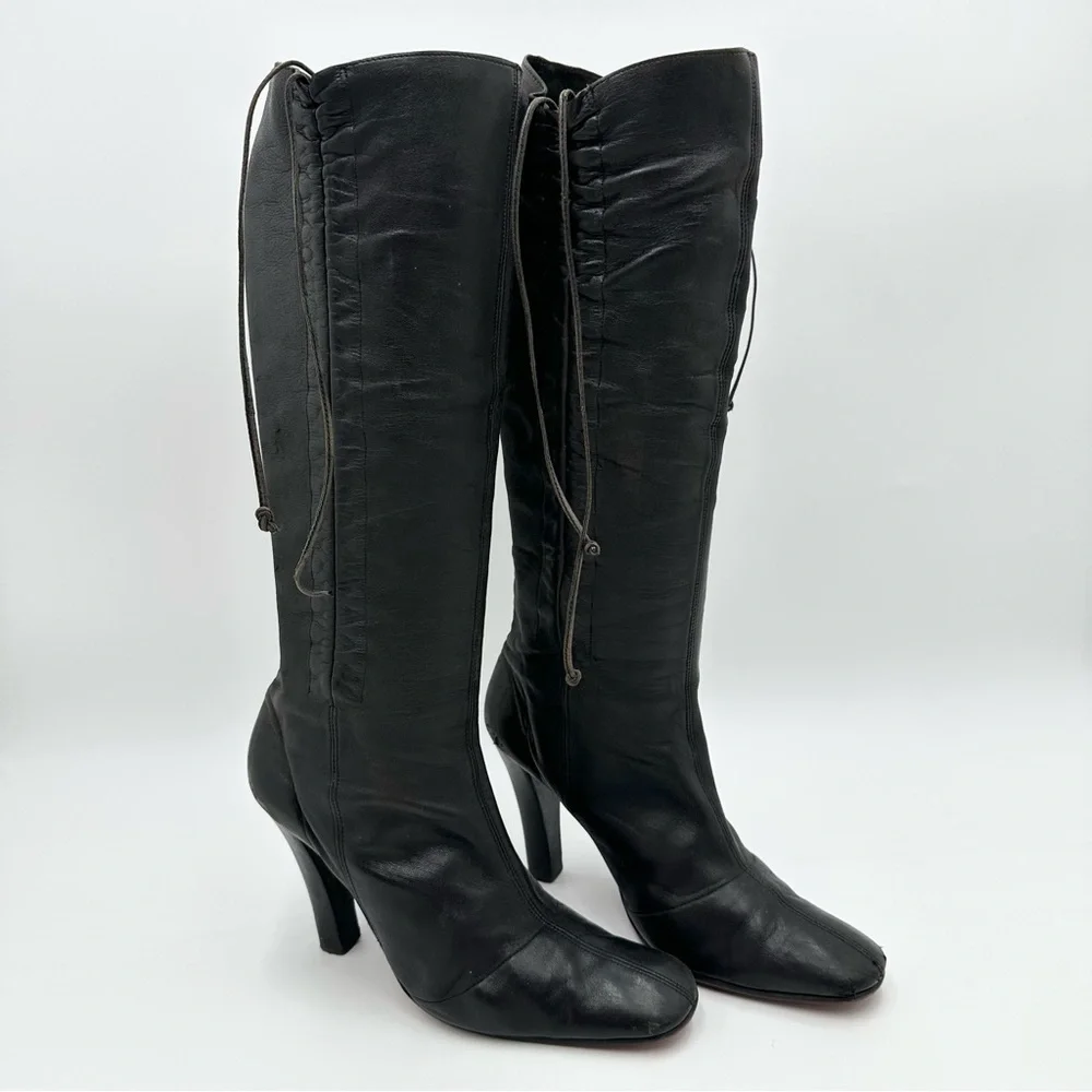 Vintage Christian Louboutin Leather Tie Ruched Tall Boots